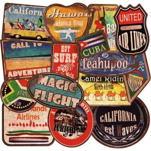 36Pcs Retro Beach Surfing Stickers Waterproof Stickers For Laptop Skateboard Luggage Guitar Decals New Arrival
