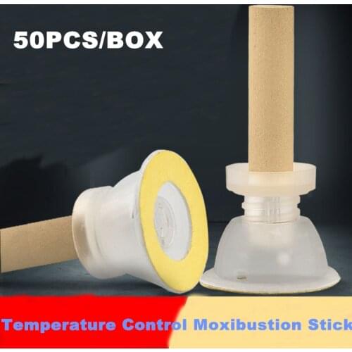 50Pcs/Box Temperature Control Moxa Stick Thick Moxibustion Self-adhesive Acupuncture Massage Sticker Artemisia Holder Roller