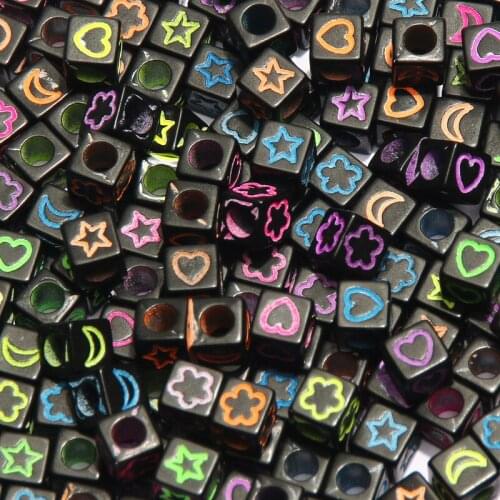 6*6mm Mixed Black Star Moon Flower Heart Acrylic Beads Square Letter Cube Spacer Beads For Jewelry Making Diy Bracelet Necklace