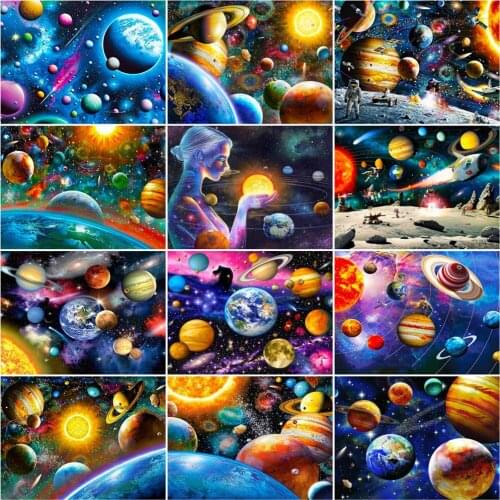 AZQSD Oil Painting By Number Planet Handpainted Modern Wall Picture By Numbers Space Handmade Room Decoration