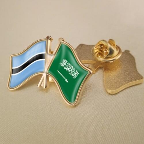 Botswana and Saudi Arabia Crossed Double Friendship Flags Lapel Pins Brooch Badges