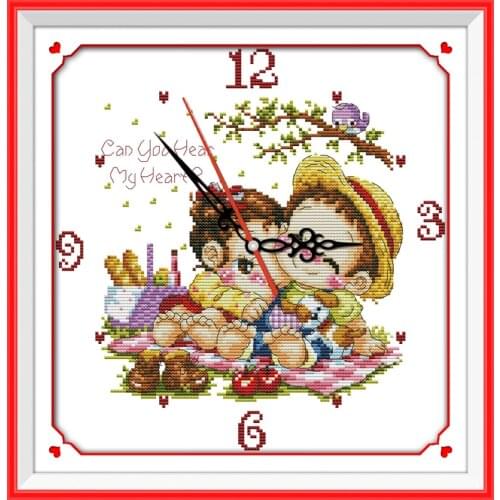 Heartbeat clock face cross stitch kit 14ct 11ct count print canvas wall clock stitching embroidery DIY handmade needlework
