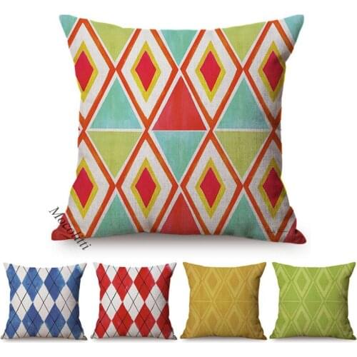 Geometric Cushion Cover Color Diamond Decoration Bed Sofa Throw Pillows Cotton Linen Concise Square Car Cushions Cover Cojines