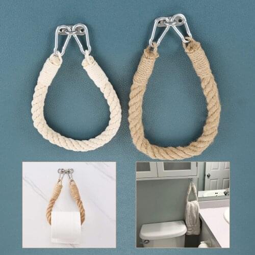 1 Set Toilet Paper Holder Bathroom Paper Twel Holder Bathroom Accessories for Kitchen Loft Hotel with Nails Hemp Rope