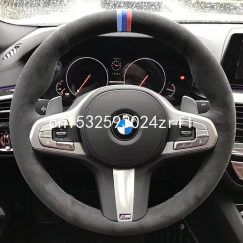 For BMW 5 7 Series M 530 525 X3 2020 DIY Black Suede Car steering wheel cover car accessories