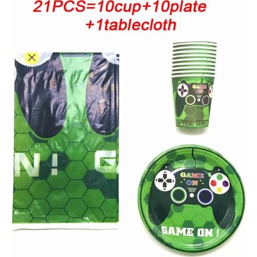 Hot Game Theme Birthday Party Decorations Kids Tableware Party Green Cup Plate Tablecloth Baby Shower Game On Party Supplies Set