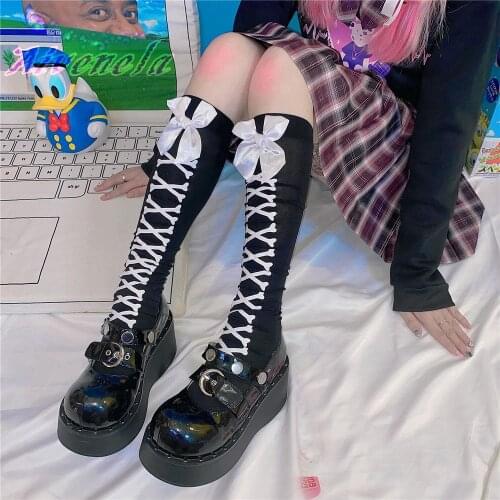 Gothic Punk Harajuku Y2K Soft Girl Lolita JK Bow Stockings Knee Length Sock AFC1150