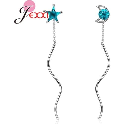 Exquisite Romantic Moon Stars with High Quality Crystals 925 Sterling Silver Drop Earring for Women Jewelry Wholesale
