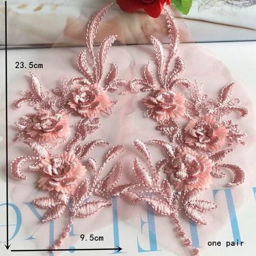 1 Pair Chic 3D Satin Flower Lace Applique Gown Sewing Flower Fabric Patch Wedding Gown Bridal Dress Clothes DIY Crafts
