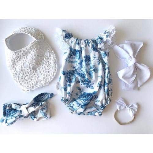 Newborn Toddler Kids Baby Girls Floral Lace Clothes Jumpsuit e Romper Outfits Set