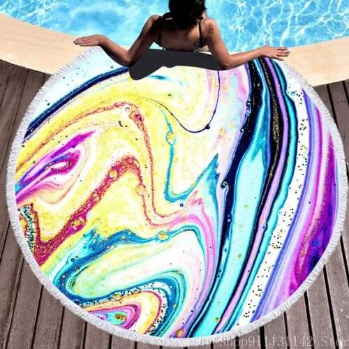 Marble Colorful Digital Print Summer Round Beach Towel Thick Bath Towel 150 Cm Yoga Picnic Round Mat Carpet Blanket Napkin