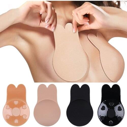 CDJLFH VIP 1 Pair Women Silicone Sticky Bra Sexy Invisible Push Up Self Adhesive Bra Strapless Nipple Cover Reusable Rabbit Bra