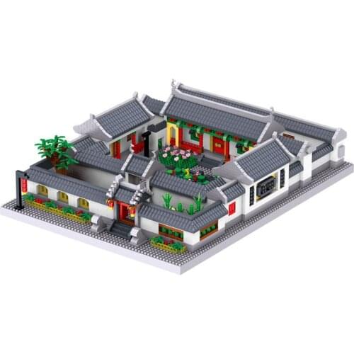 LZ8055 Diamond Particles Chinese Style Famous Building Siheyuan Courtyard Model Assembled Building Block Toys for children gifts
