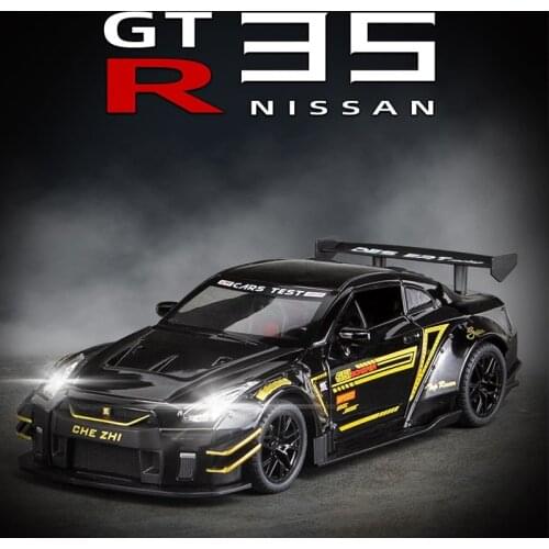 1/24 Alloy Car Model Nissan GTR 35 Diecast Sports Car Toys For Children Boys Sound And Light Toy Vehicles Mini Auto With Box