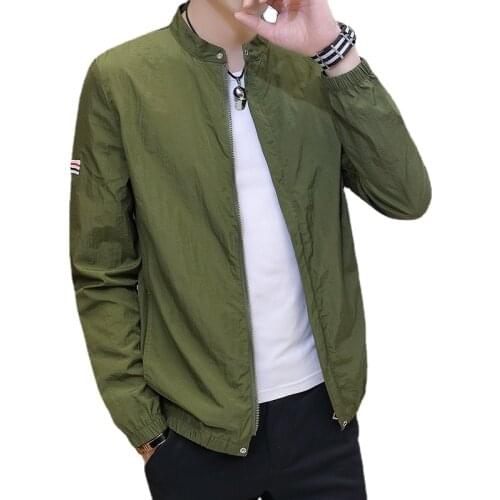 2021Summer Mens Sun Protection Clothing Thin Breathable Ice Silk Fashion Jacket Men Casual Cardigan Windbreaker Men Clothing