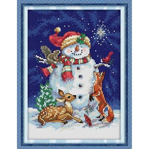 Everlasting Love Midnight Snowman Chinese Cross Stitch Kits Ecological Cotton Printed 11CT DIY Christmas Gift Wedding Decoration