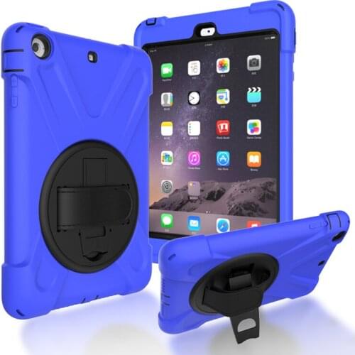 New Heavy Duty Armor Coque for iPad mini Case 360 Rotation Hand Strap Silicon PVC Cover for iPad mini 2 mini 3 Kids Stand Cover