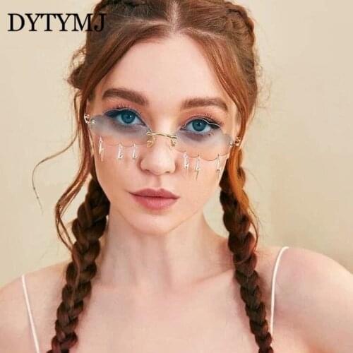 DYTYMJ Vintage Rimless Sunglasses Women 2021 Steampunk Sunglasses Men Frameless Glasses Lightning Pendant Shades UV400 Oculos