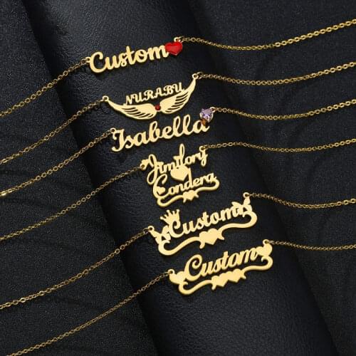 Multiple Style Stainless Steel Custom Name Necklace Birthstone Crystal Nameplate Letter Customized Personalized Necklace Gift