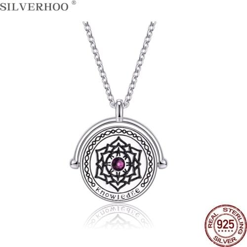 SILVERHOO 925 Sterling Silver Pendant Necklace For Lovers The Chakras Round Austria Crystal Necklace Party Fine Jewelry 2020