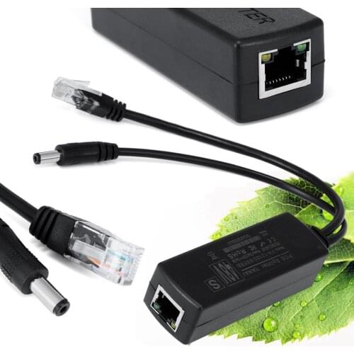 RJ45 Port DC Power Plug POE Splitter Active PoE Splitter Power Over Ethernet 48V to 12V Compliant IEEE802.3af 15.4W Mayitr