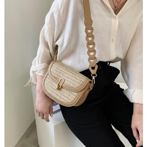 Straw Saddle Crossbody Bags for Women 2021 Summer Lady Travel Purses and Handbags Female Small PU Shoulder Beach Handbags