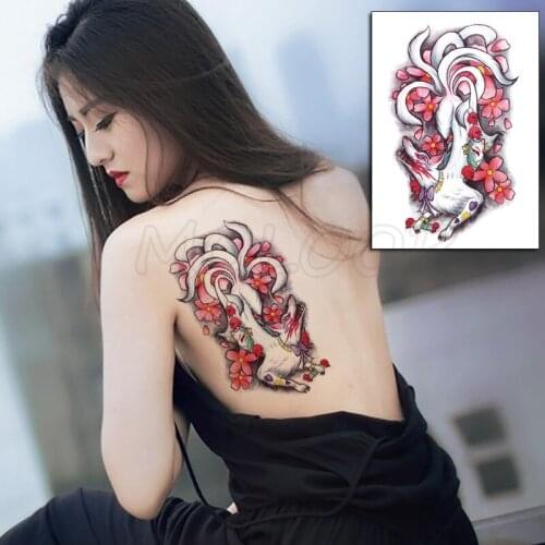 Tattoo Sticker Nine Tailed Fox Flower Anime Mark Bowknot Cartoon Element Temporary Fake Tatoo for Women Men Body Art