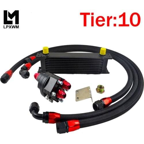 Universal 10 Rows Engine Oil Cooler Kit + Oil Filter / Cooler Relocation Kit +3x Braided Hose Line +Adapter