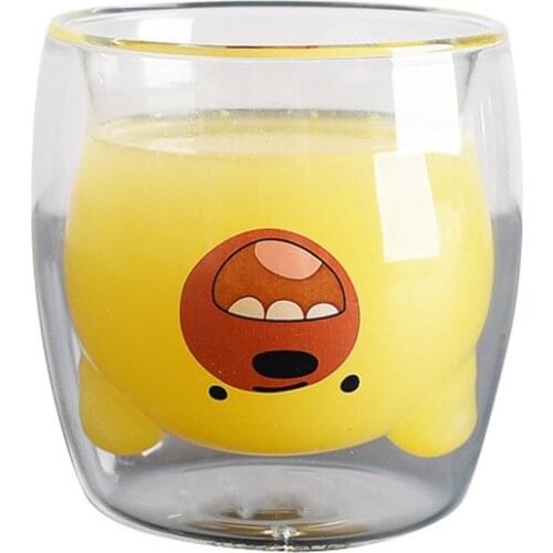 250ml Cute Cartoon Bear Double Glass Cup Creative Animal Milk Breakfast Mug Ladies Milk Tea Cups Children Juice Mugs