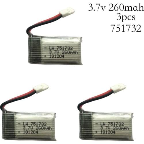 3pcs 3.7V 260mAh Li-po Battery for H8 Mini H48 H8 3D RC Quadcopter Accessory Drone Toy Spare Parts High Quality 3.7v 260