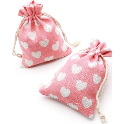 5pcs/lot Lovely Pink and White Heart Cotton Bags 10x14cm Handmade DIY Bracelets Necklace Exquisite Gift Candy Packing Pouches
