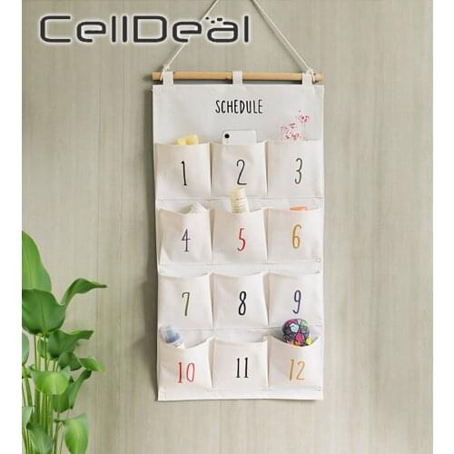 8/12 Pockets Over The Door Wall Closet Hanging Storage Bag Multilayer Linen Fabric Pouch Debris Organizer Bag For Back Door