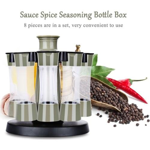 8pcs Rotary Spice Jar Seasoning Box Sauce Spice Salt Pepper Cumin Powder Box Tool Shakers Bottles Kitchen Tools Storage Boxes