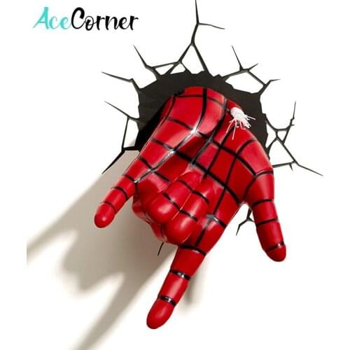 Acecorner 3D Creative Spider Man Hand Night Light Superhero LED Wall Lamp Avengers Marvel for Christmas Boys Kids Child Gift