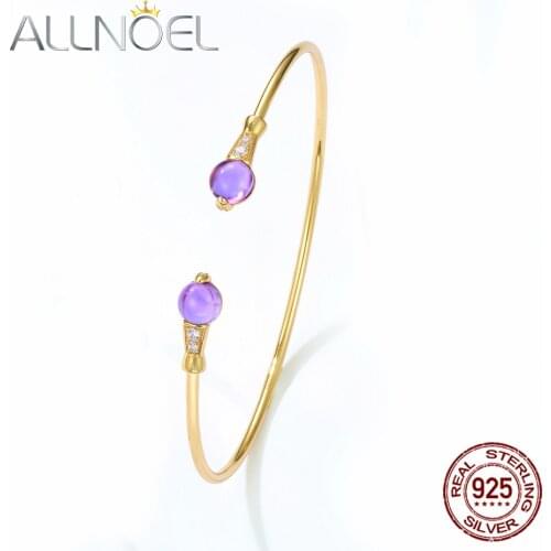 ALLNOEL 100%925 Sterling Silver Bracelet For Women Synthetic Gemstone Adjustable Cuff Bangle Candy Series Wedding Christmas Gift