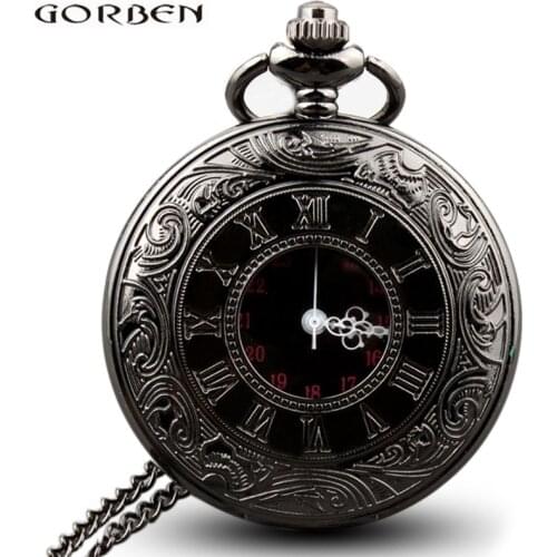 Retro Silver Steampunk Roman Numeral Pocket Watch Men Chain Necklace Pendant Gifts For Women Hollow Skeleton Quartz Pocket Watch