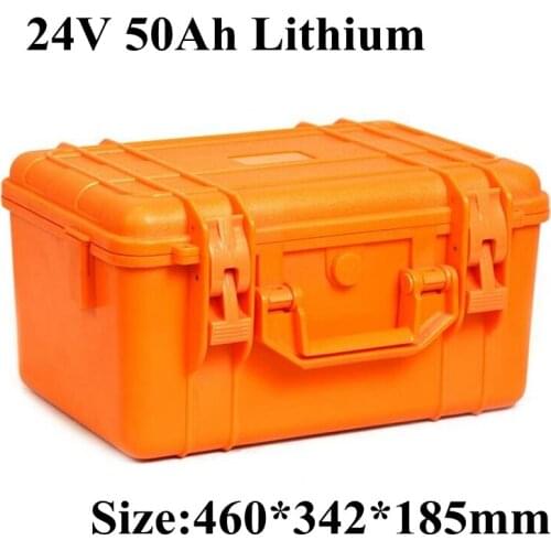 Suitcase 24v 50Ah 24v li ion battery pack waterproof hard for 1000w EV motor rv 500w bike power energy storage + 5A charger
