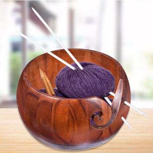 Handmade Wooden Yarn Bowl Premium Round Wool Storage Bowl Wooden Yarn Storage Bowl Organizer Knitting Sewing Supplies