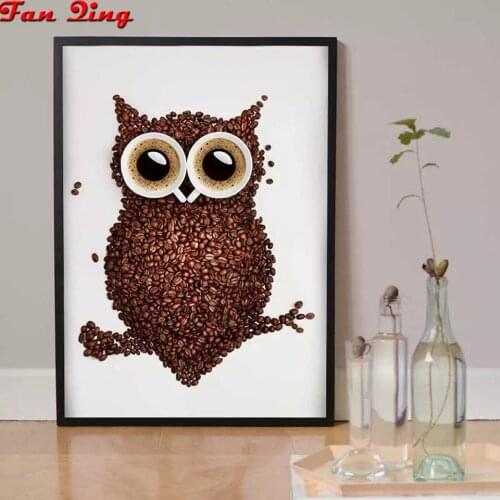 DIY 5D Diamond Painting Owl with coffee bean model Full Round square Mosaic Rhinestone Diamond Embroidery Cross Stitch Kits