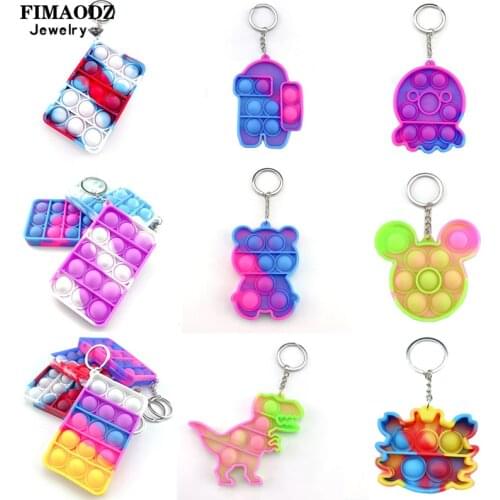 FIMAODZ Push Bubble Toy Keychain Fidget Toys Square Octopus Bear Car Unicorn Shape Pendant Key Ring Holder Christmas Gift