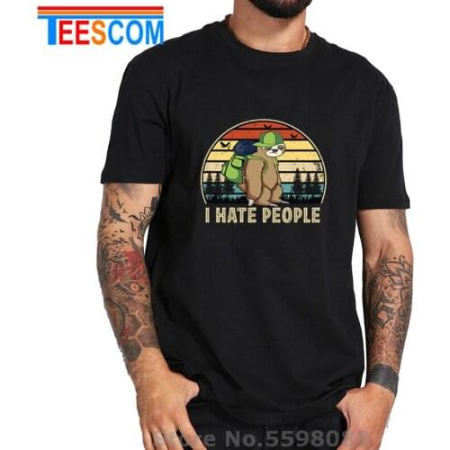 Nature Forest Cotton T-Shirt I Hate People T shirt Hiphop Hiking Sloth Tshirt Retro Camping Hiking Lover Summer High Quality Tee
