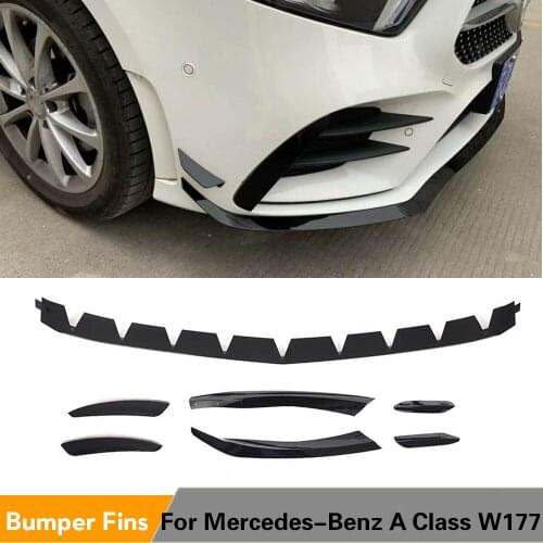 For Mercedes-Benz C Class W177 Sport A200 A35 A45 AMG 2019 PP Glossy Black Front Bumper Lip Spoiler Vents Trims 7PCS/SET