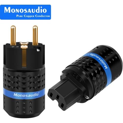 HiFi Pure Copper Gold Plated EU Plug Type Schuko Power Plug Hifi Connectors 99.998% Pure Copper connector