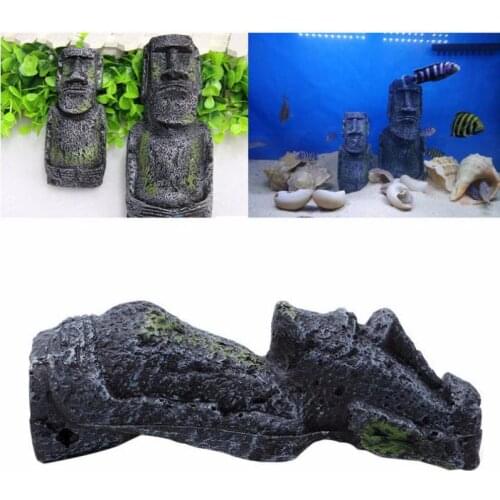 Artificial Aquarium Easter Island Statue Decoration Underwater Rock Landscaping Craft Ornaments for Fish Tank Stone Decor