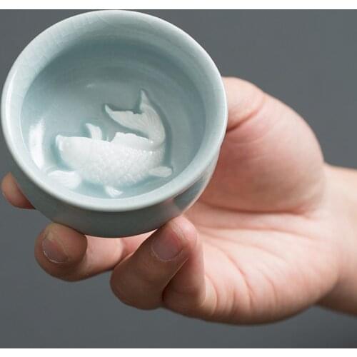 Ceramic Retro Ice Cracked Glaze Kung Fu Master Tea Cup Creative Ru Kiln Teacup Porcelain High-End Household Water Mug Drinkware