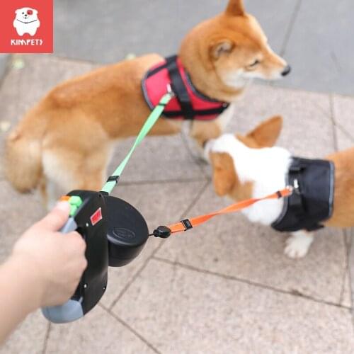 Kimpets 3M Double Head Pet Leash Automatic Retractable Dog Walking Leash Pet Double Head Traction Rope Pet Supplies
