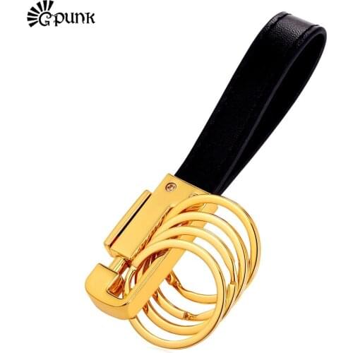 Classic Leather key rings for men with 5 circles cool keychains for car keys Gold//Black gun color Male Gift K3G