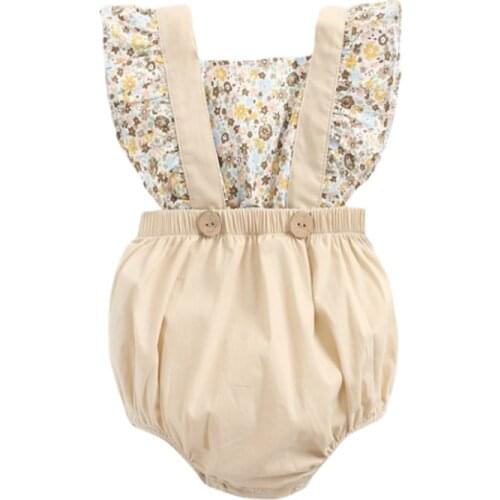 Summer Baby Girl Cute Floral Stitching One-piece Romper Apricot Newborn Baby Boys Girls Cute Jumpsuit 2021