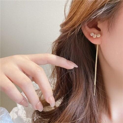 Korean Fashion Exquisite Sparkling Zircon Metal Ball Long Tassel Earrings for Women Girls Back and Front Dangle Earrings Jewelry