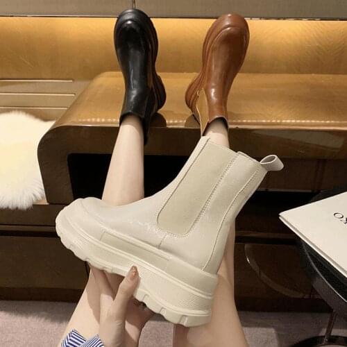 Leather Womens Ankle Boots Fashion Thick-soled Warm Fur High Heel Winter Shoes Women Casual Shoes Size 35-40